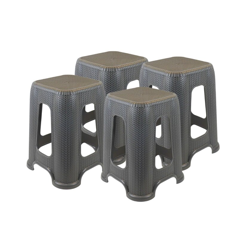 Set x4 Banquetas simil ratán GRIS OSCURO