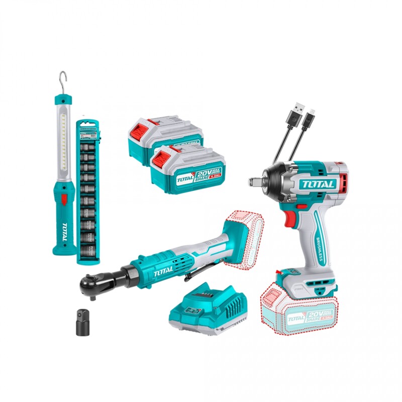 Kit Total Llave Impacto 1/2" + Cricket 3/8 + Linterna + Dados + 2 Baterias + Cargador Kit Total Llave Impacto 1/2" + Cricket 3/8 + Linterna + Dados + 2 Baterias + Cargador