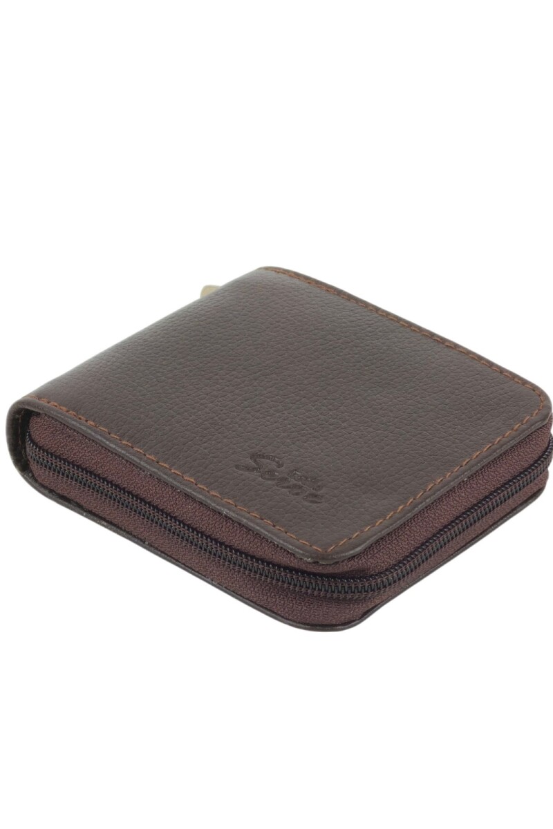 Billetera con cierre en cuero Marrón