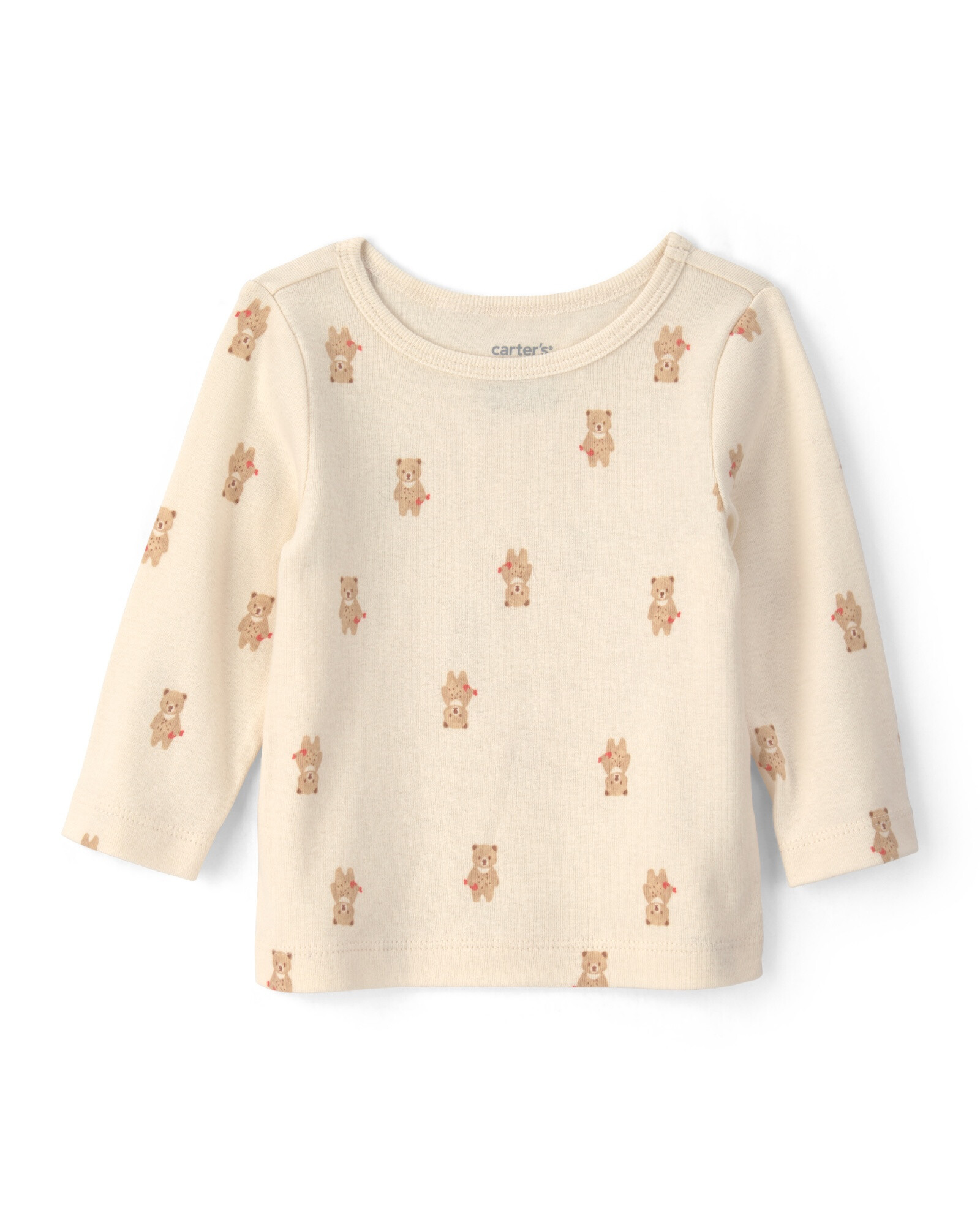 Set dos piezas de algodón, enterito y remera, marrón y crema, diseño oso Sin color