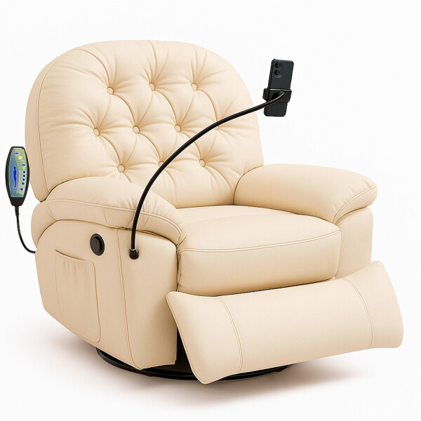 Sillón Masajeador Poltrona Con Control Y Soporte Para Celular BEIGE