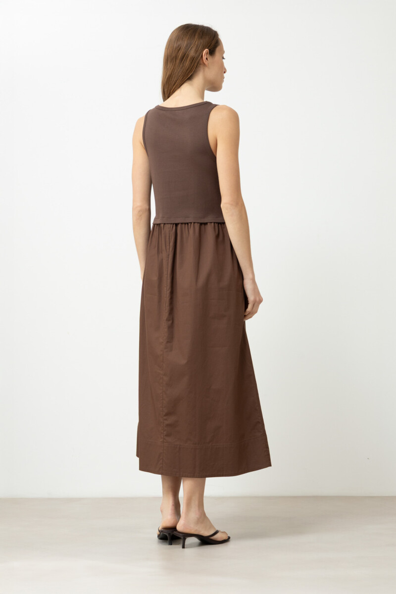 Vestido combinado con bolsillos chocolate