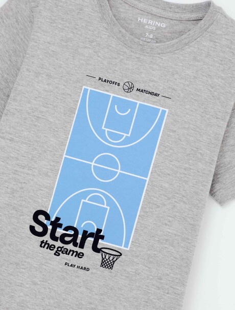 CAMISETA DE NIÑO MANGA CORTA ESTAMPADA GRIS