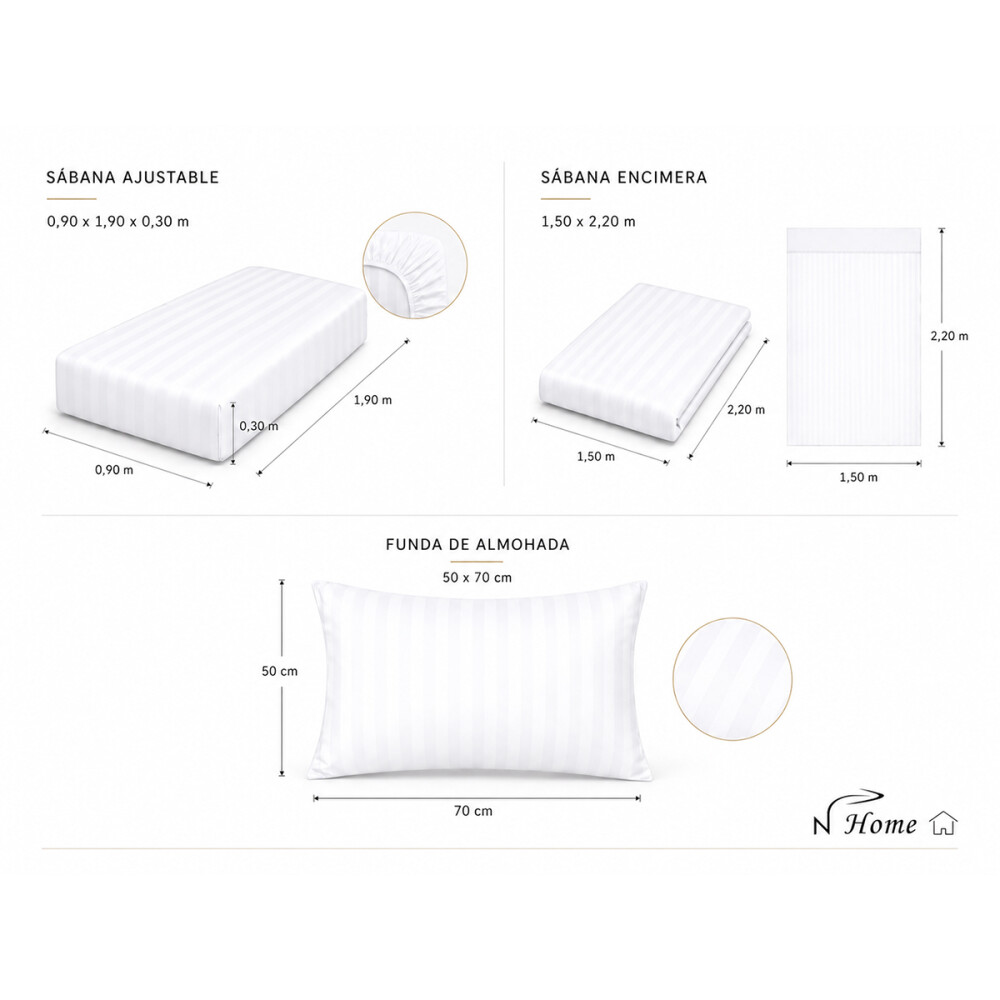 Juego Completo de Sabanas 1 Plaza 400 Hilos Premium Blanco