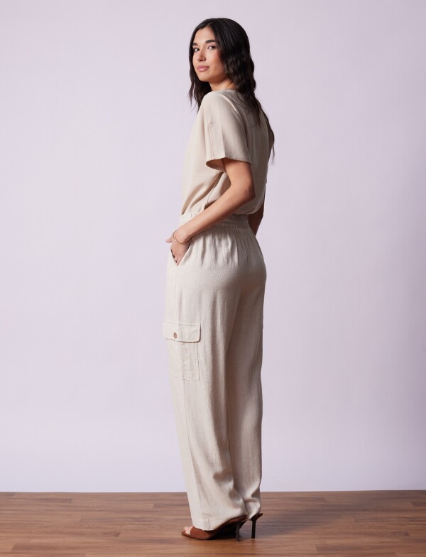 Pantalon Cargo Lino BEIGE CLARO