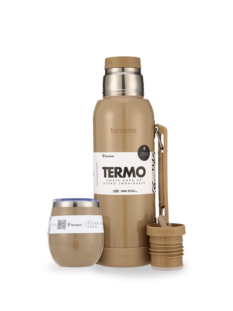 Kit Metalizado Termo 1LT Con Base De Silicona + Mate De Acero Con Tapa - Arena 