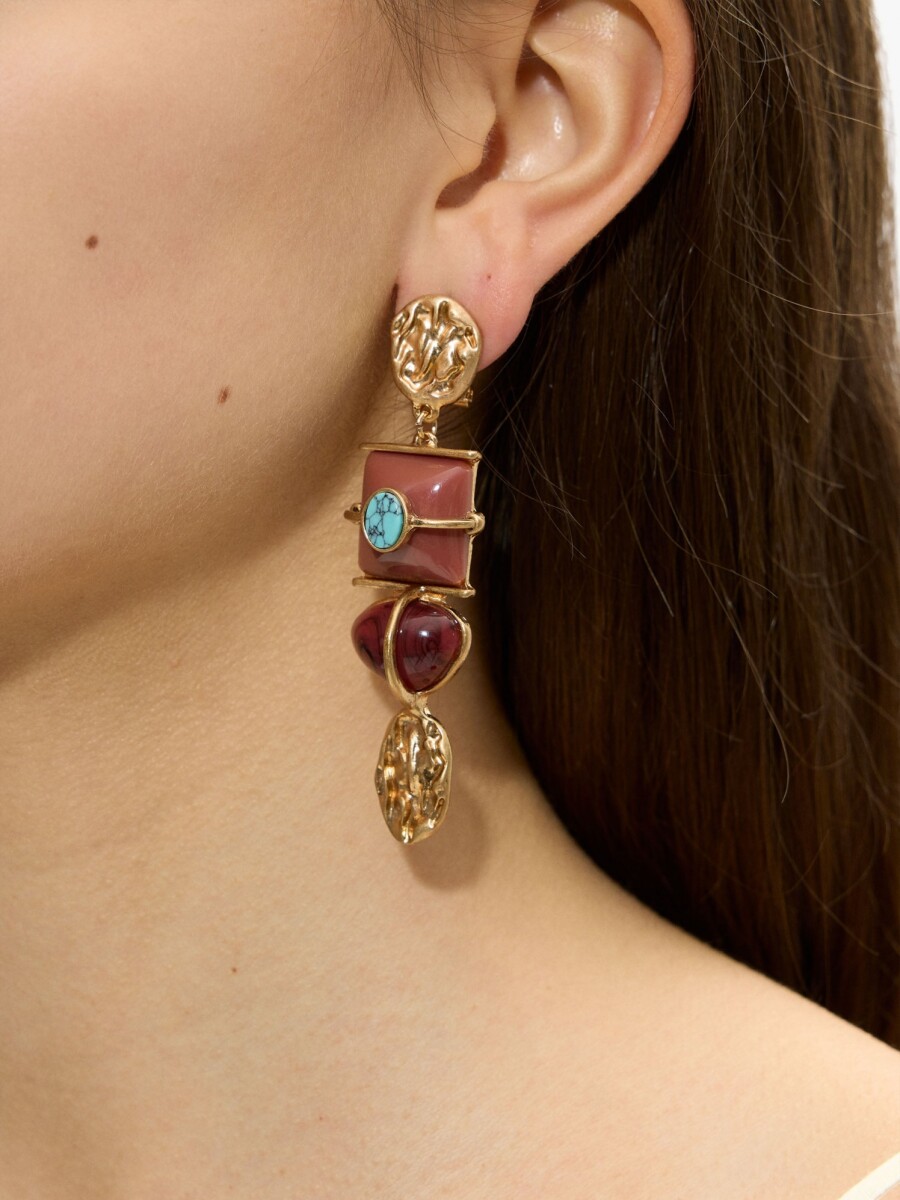 Pendientes Asimétricos Con Piedras multicolor