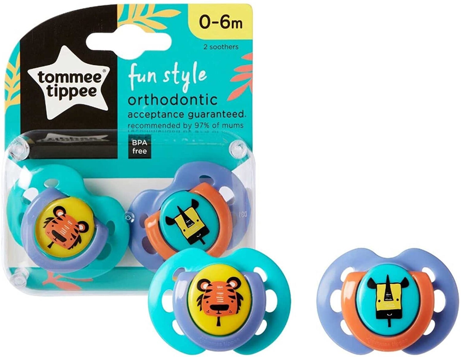 Pack x2 Chupetes fun style 0 a 6 meses - verde/violeta 