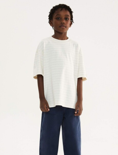 CAMISETA INFANTIL TEÑIDA EN HILO CON LINO. BLANCO