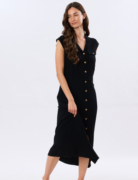 VESTIDO LISO DE LINO Negro
