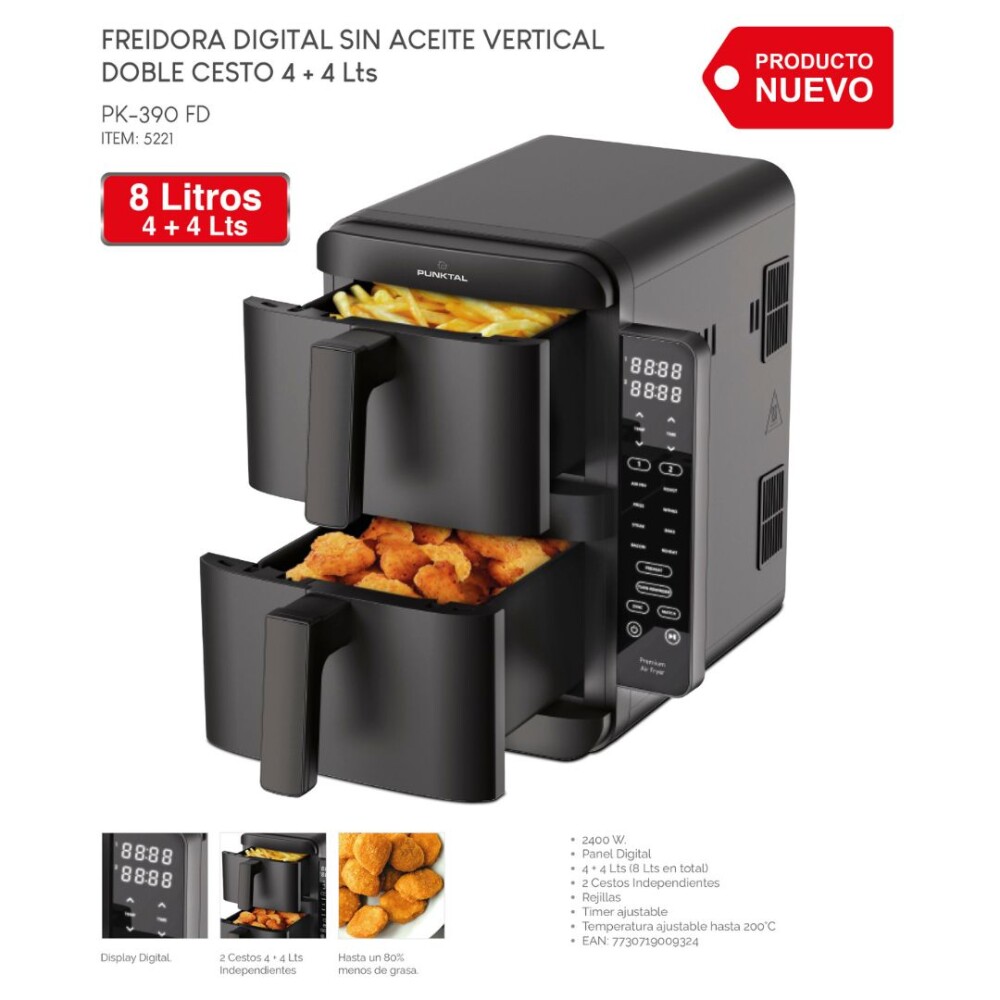 Freidora sin aceite doble digital - Capacidad 8L - Punktal Freidora sin aceite doble digital - Capacidad 8L - Punktal