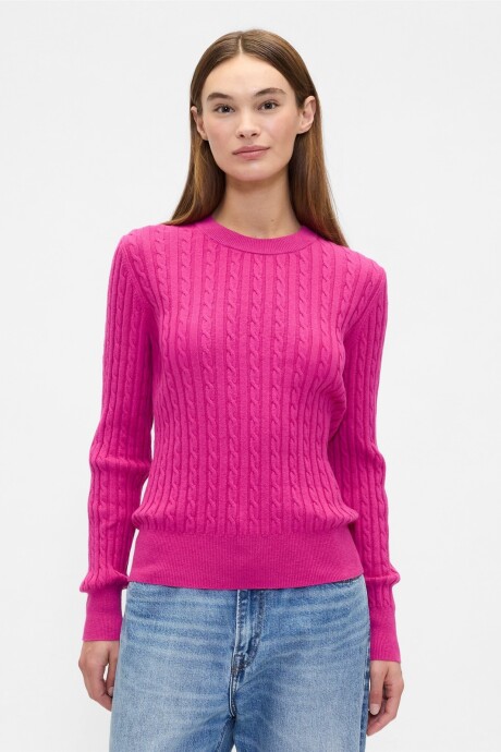 Buzo Cashsoft Cable Mujer Bright Fuchsia