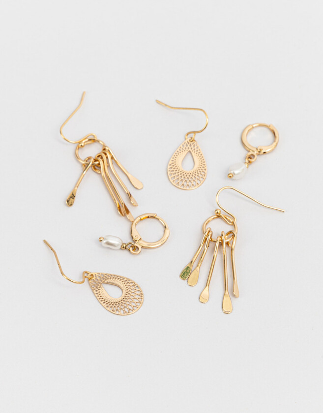 Aros Sets Filigrana Set De Argollas Con Dijes - Dorado
