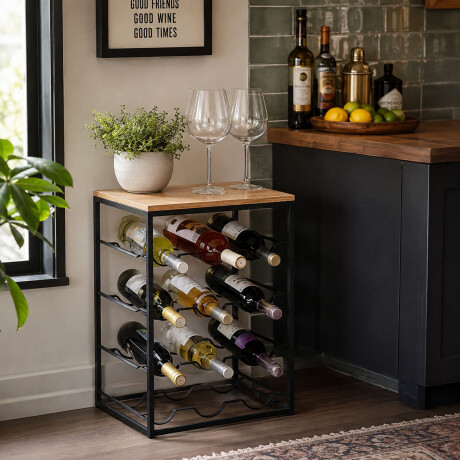Botellero Expositor Mueble de Pie para 12 Botellas de Vino Negro