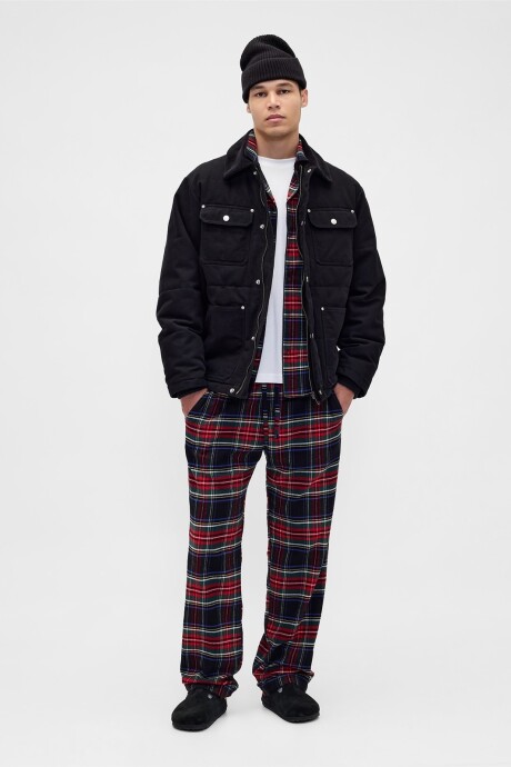 Pijama Set De Camisa Y Pantalón Flannel Hombre Fs Black Tartan