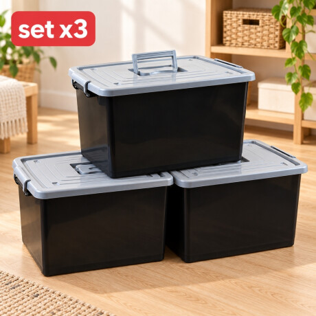 Set x3 Caja organizadora 50 lts NEGRO Y GRIS