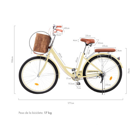 Bicicleta Urbana Rodado 26 con Canasto Vintage Beige