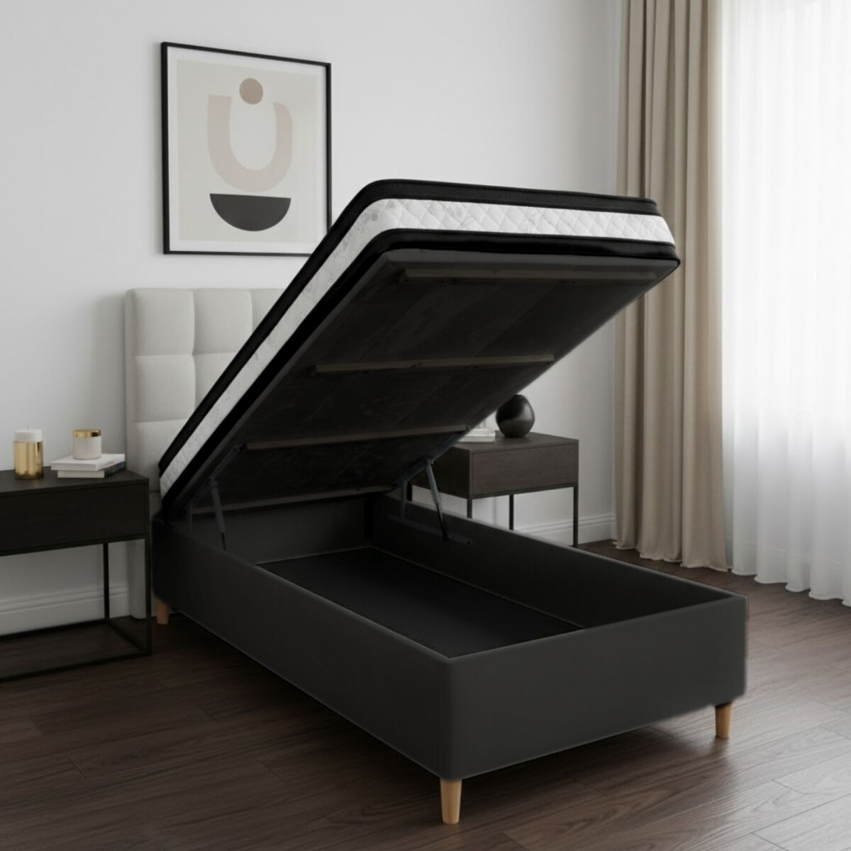 Sommier Baul 1 Plaza Smartbox Mercury 90x190 - Negro 