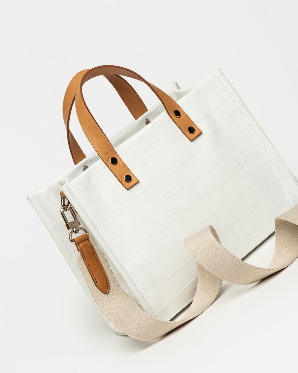 Cartera de mano Capri en cuero grabado croco Blanco