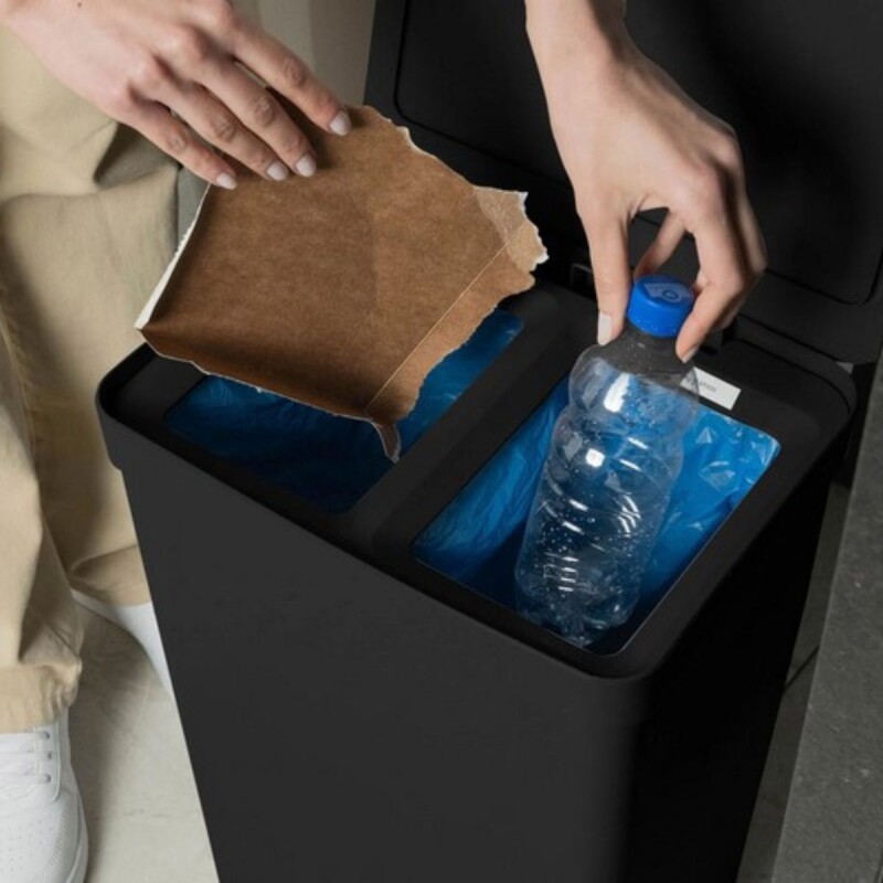 Papelera doble compartimento con pedal 30L Negra