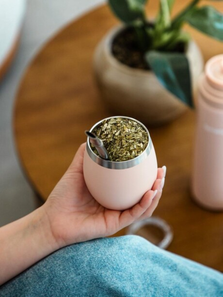 Mate Acero Inox. con Tapa Rosado