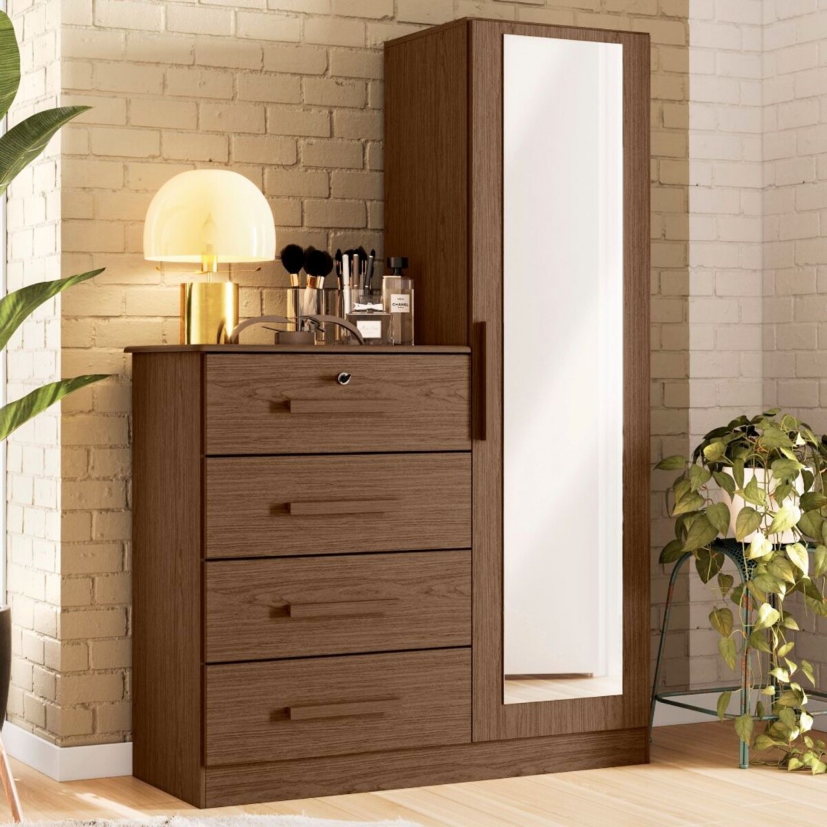 Cómoda 1 puerta 4 Cajones - Belize Plus - Marrón 