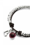 PULSERA EN ALEACIÓN DE METALES BAÑADAS EN PLATA DE LEY CON CUERO Y CRISTAL DE MURANO MORADO Pulsera