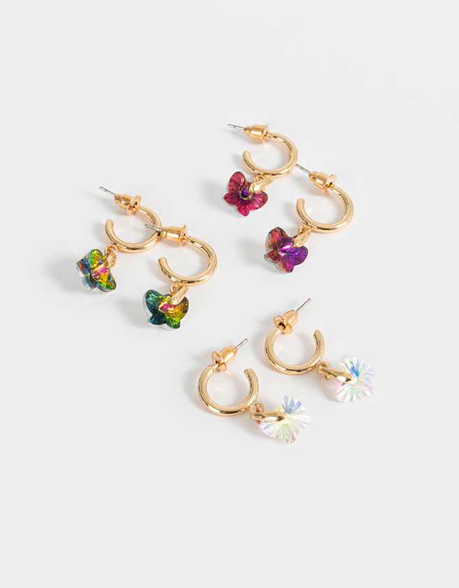 Aros Argollas Set Con Mariposas Set De Argollas Con Mariposas - Dorado