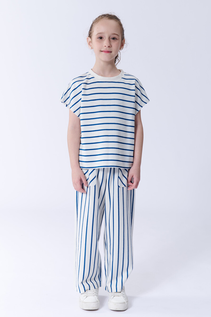 Pantalón Con Bolsillos Rayas - Azul 