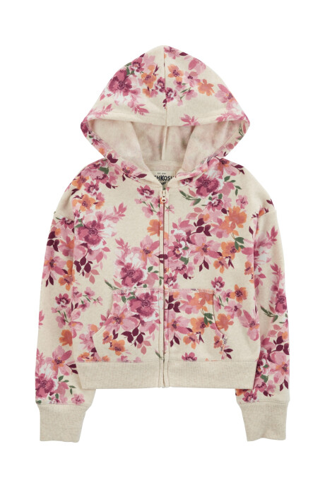 Campera de algodón con felpa, diseño floral. Talles 6-14 Sin color