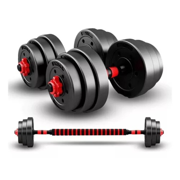 Set de 2 Mancuernas + Barra 3 en 1 + 25 kg en pesas Randers Set de 2 Mancuernas + Barra 3 en 1 + 25 kg en pesas Randers
