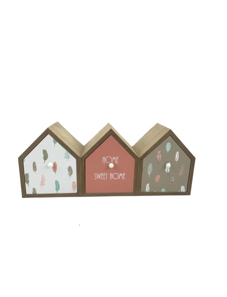 CAJONES X3 CASITA MADERA 42X11X17CM PLUMAS CAJONES X3 CASITA MADERA 42X11X17CM PLUMAS