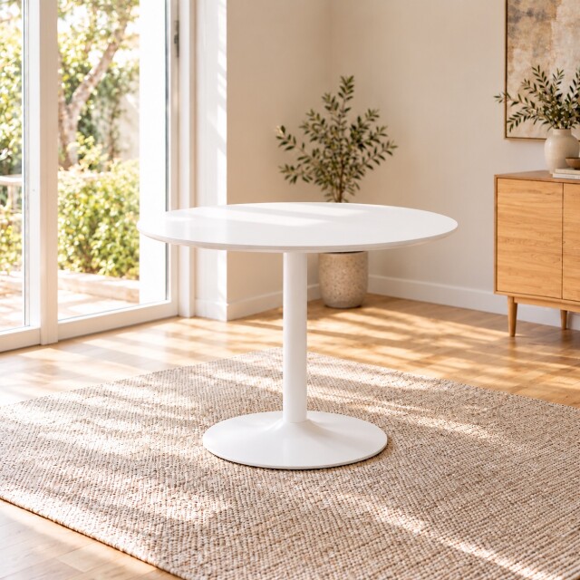 MESA DE COMEDOR REDONDA CIRCULAR BLANCA MDF CON ACABADO MATE MESA DE COMEDOR REDONDA CIRCULAR BLANCA MDF CON ACABADO MATE