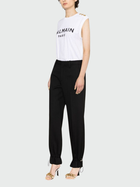 Balmain - Remera de algodón sin mangas con logo Blanco