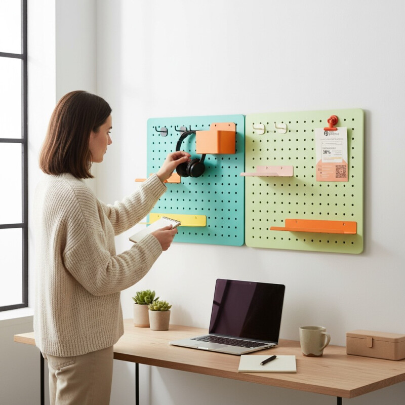 Panel perforado pegboard metálico organizador de pared 40x40 cm – Multiuso para el hogar Turquesa