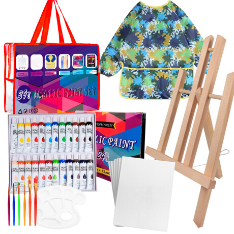 Set Arte Infantil 39pcs Caballete Pinceles Pinturas Jug027002