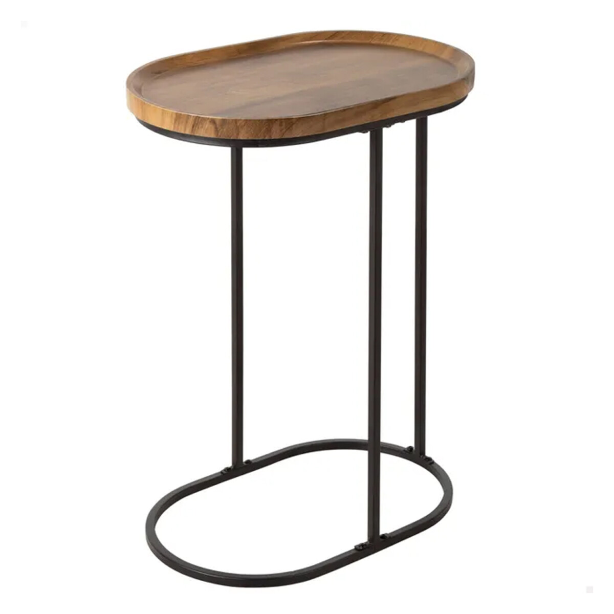 Mesa Auxiliar Ovalada Madera Metal 45,5x30x60cm Dis Moderno - Marrón Oscuro 