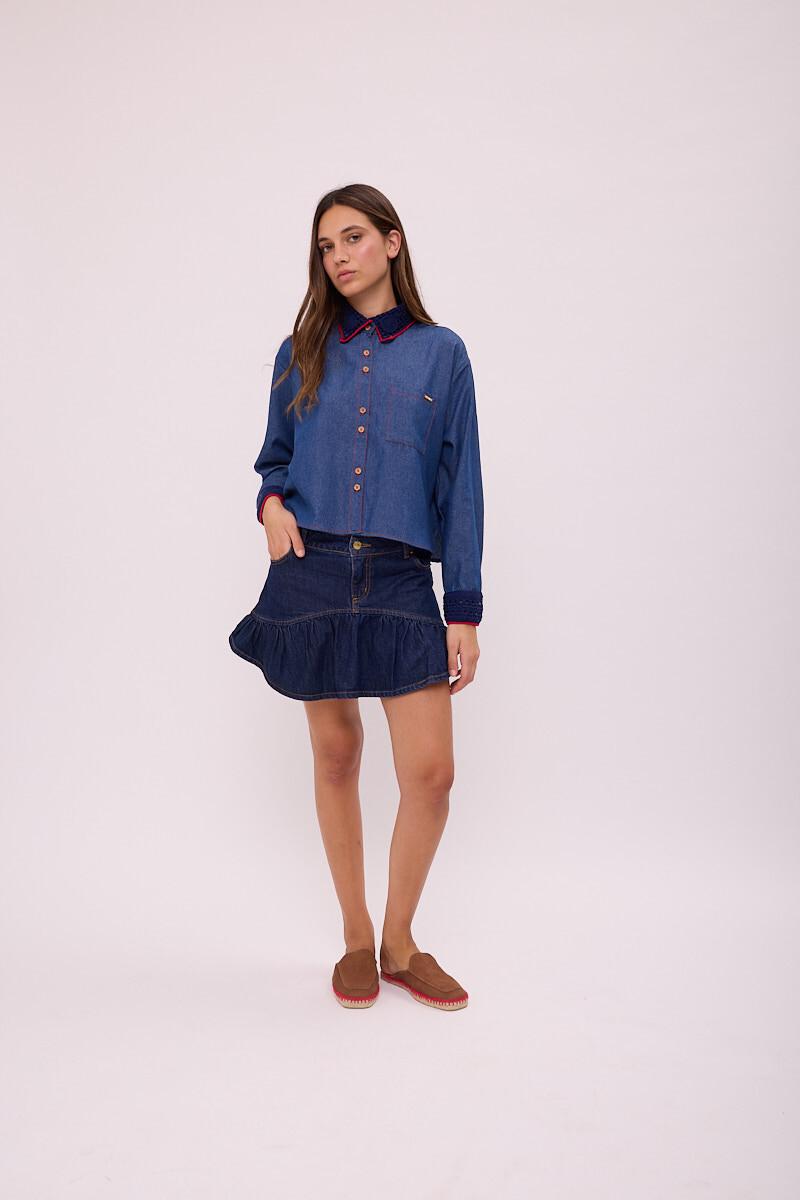 CAMISA AZAR CROCHET DENIM Azul