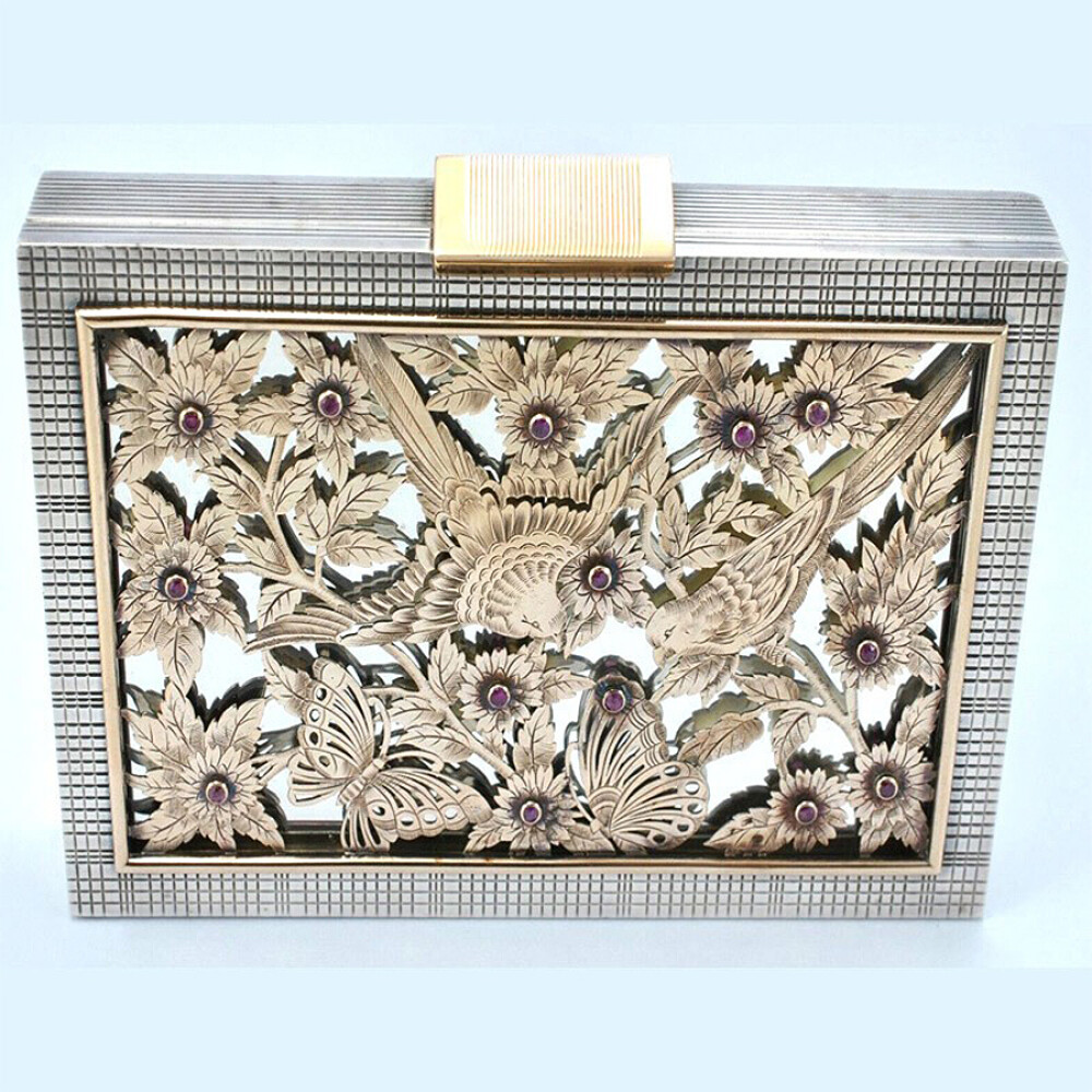Caja Cartera Estuche De Belleza Cosmetica Boucheron Paris De Plata, Oro Y Rubies. Art Deco. Hermosa!! Caja Cartera Estuche De Belleza Cosmetica Boucheron Paris De Plata, Oro Y Rubies. Art Deco. Hermosa!!