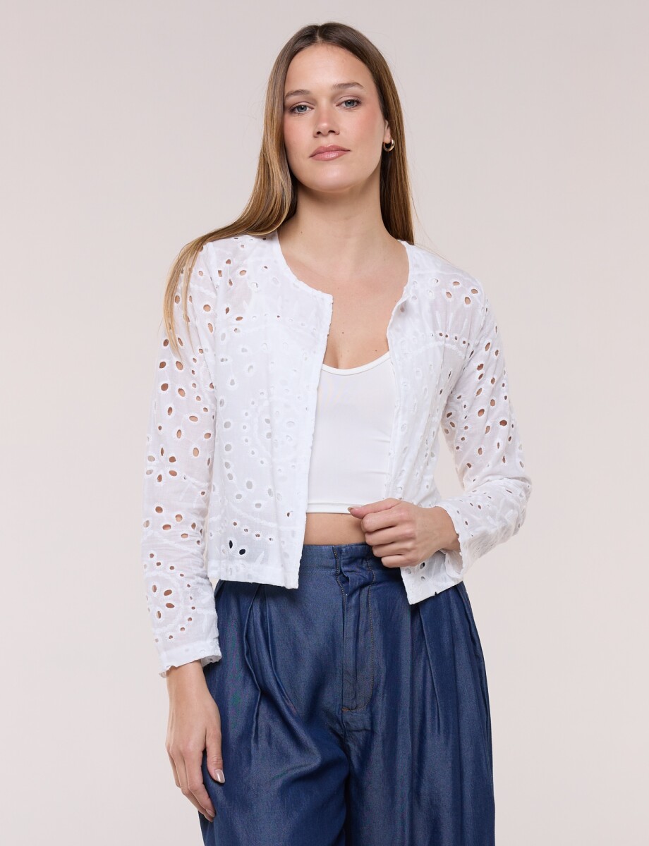 Chaqueta Corta De Broderie Calada - Crudo 