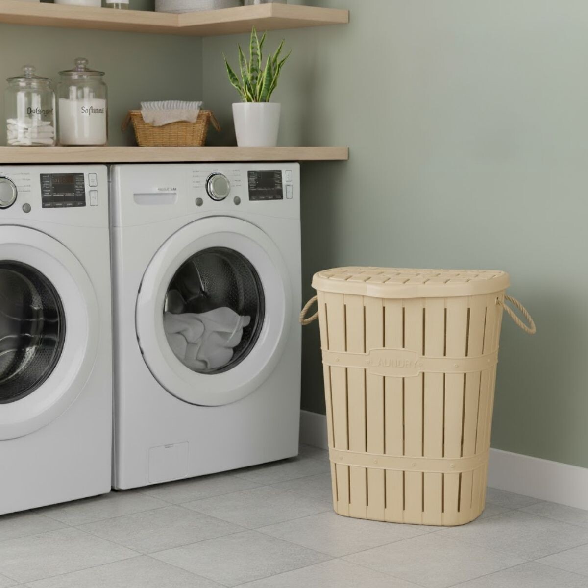 Cesto para ropa con asas de cuerda baño - BEIGE 