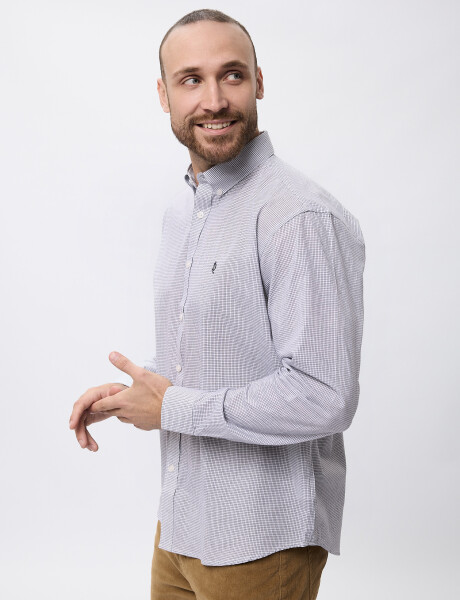 Camisa m/l microcuadros negro