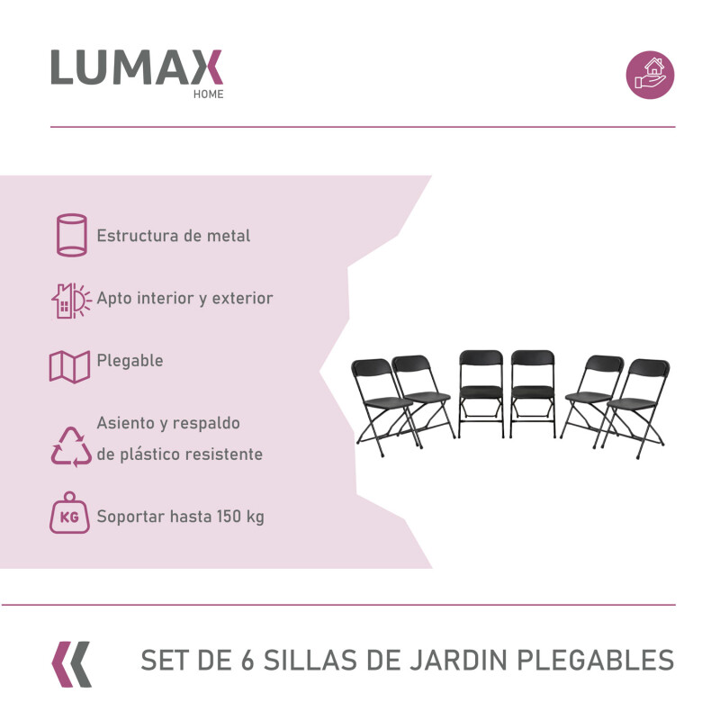 Set de 6 Sillas Lumax de Jardin Plegable Portable Set de 6 Sillas Lumax de Jardin Plegable Portable