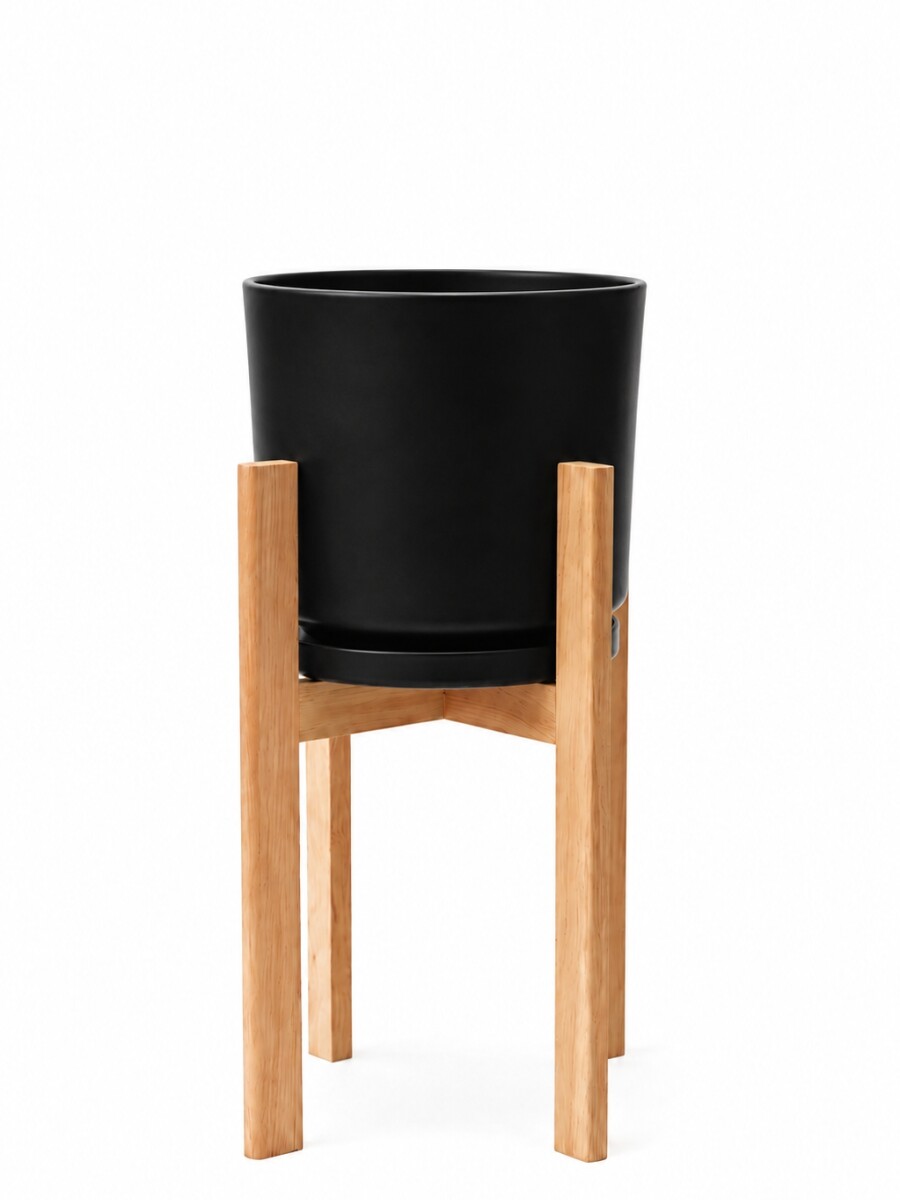 MACETA CERAMICA GRANDE CON SOPORTE ALTO NEGRA