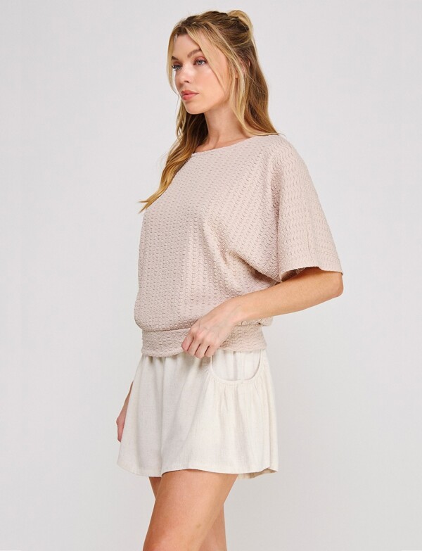 Blusa De Punto Texturado Manga Mariposa BEIGE