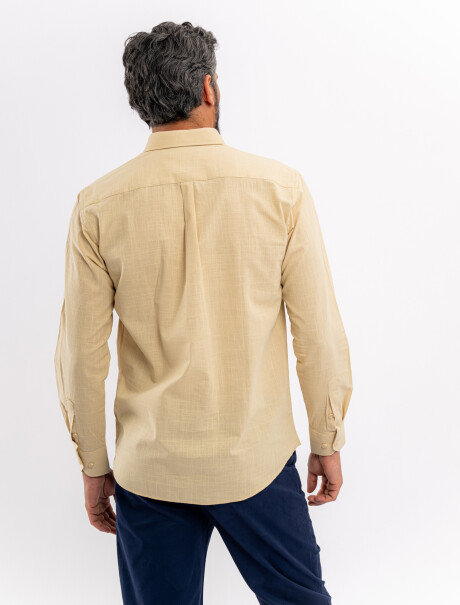 Camisa m/l lisa efecto lino beige