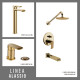 JUEGO DE GRIFERIA COMPLETO. INCLUYE DUCHA EMBUTIDA, VISTA, LAVATORIO ALTO Y BIDET ORO SEMI MATE AQUALIA DORADO-BRUSHED GOLD