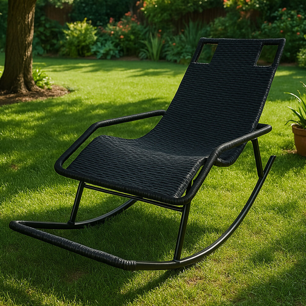 Silla Mecedora Mykonos ratán Negro