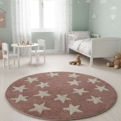 Alfombra Redonda Pop 100Cm Rosa Estrellas