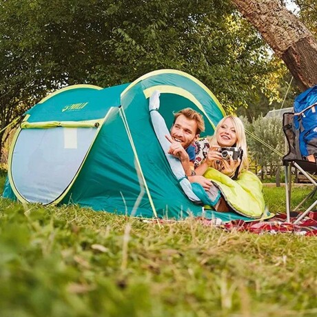 Set Camping Bestway 2P c/ Carpa Autoarmable Colchón Inflador Multicolor